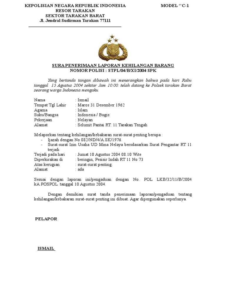 Detail Contoh Surat Kehilangan Barang Nomer 16