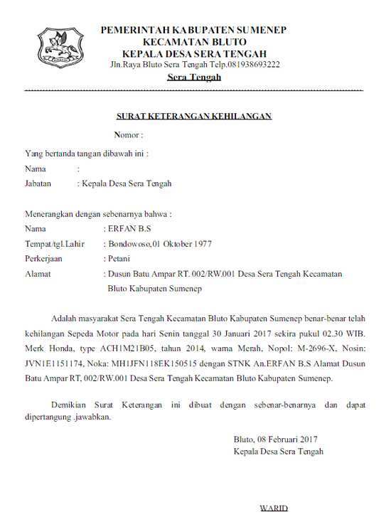 Detail Contoh Surat Kehilangan Barang Nomer 18