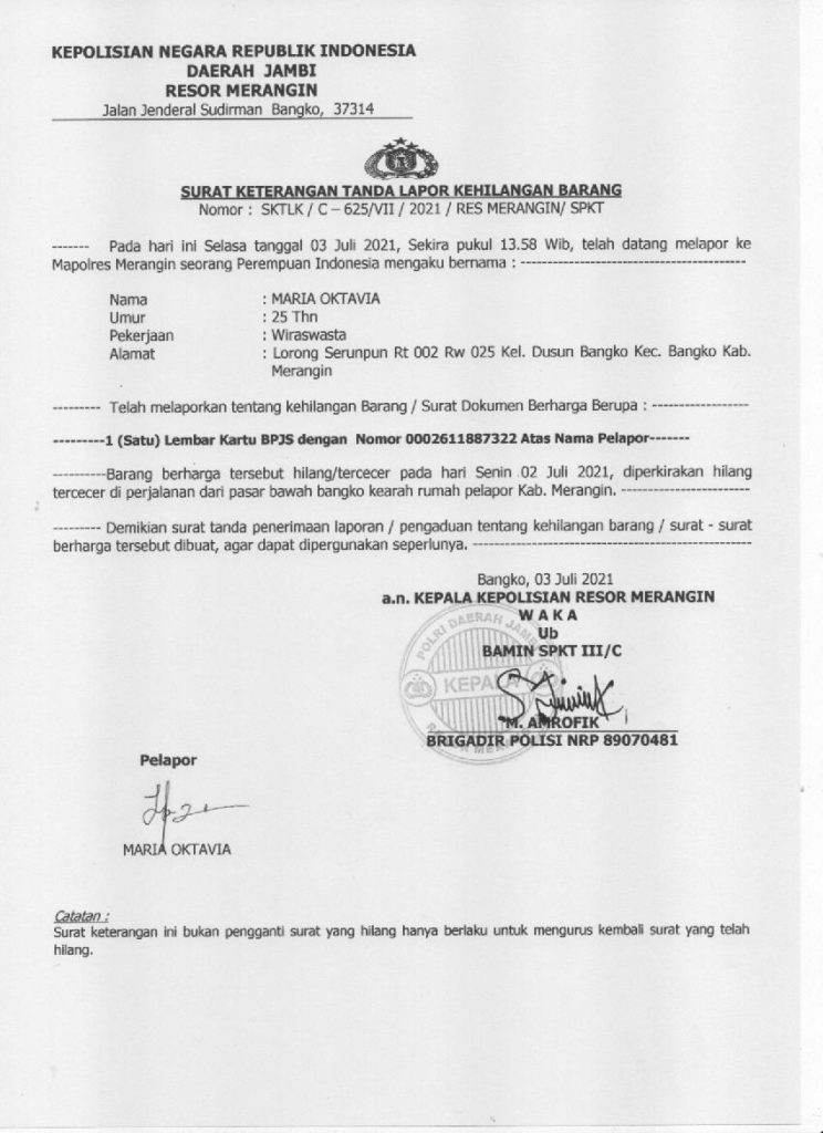 Detail Contoh Surat Kehilangan Barang Nomer 6