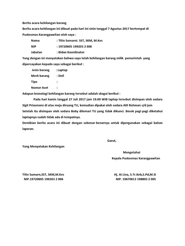 Detail Contoh Surat Kehilangan Barang Nomer 7