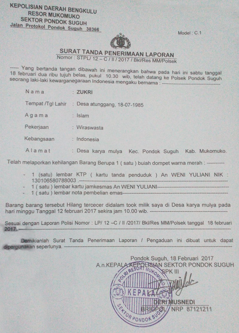 Detail Contoh Surat Kehilangan Dari Kepolisian Nomer 12