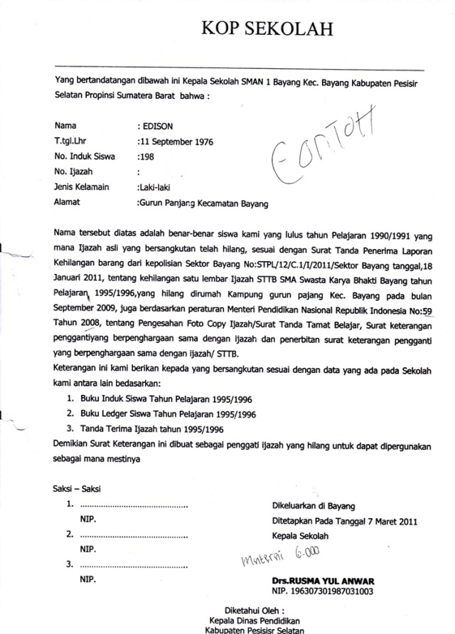 Detail Contoh Surat Kehilangan Ijazah Nomer 30