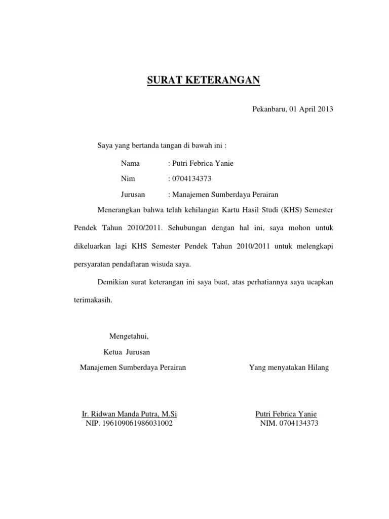 Detail Contoh Surat Kehilangan Kartu Nomer 13