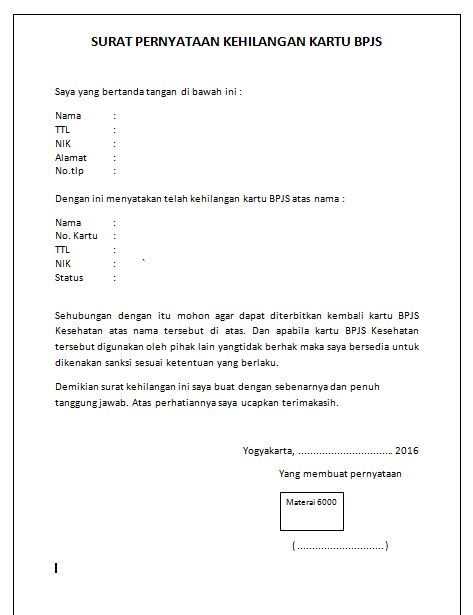 Detail Contoh Surat Kehilangan Kartu Bpjs Nomer 6