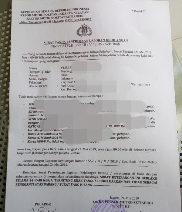 Detail Contoh Surat Kehilangan Kepolisian Nomer 30