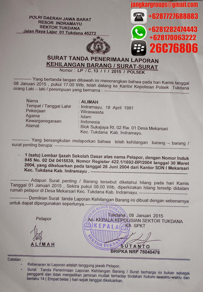 Detail Contoh Surat Kehilangan Kepolisian Nomer 45