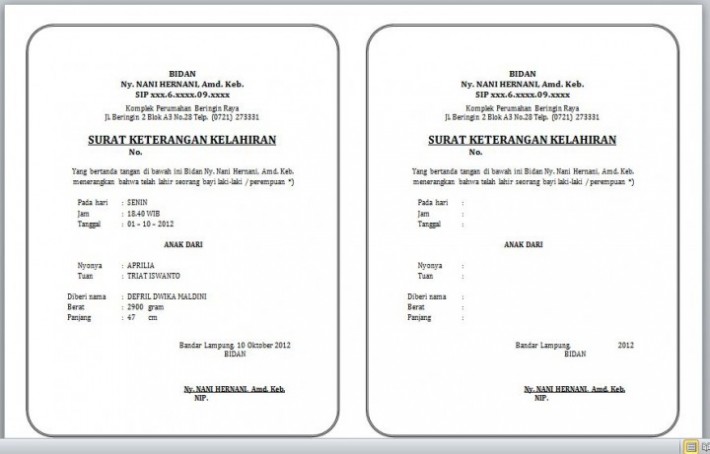 Download Contoh Surat Kelahiran Nomer 10