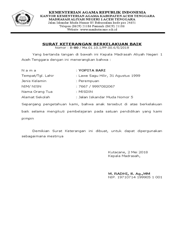 Detail Contoh Surat Kelakuan Baik Dari Sekolah Sd Nomer 20