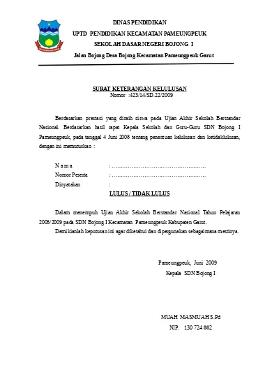 Detail Contoh Surat Kelulusan Sd Nomer 48