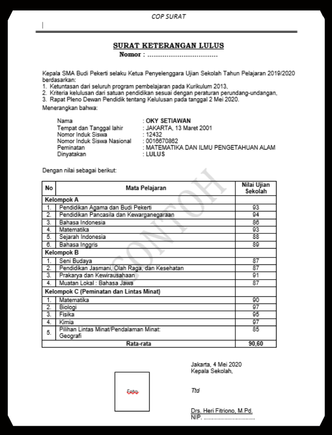 Detail Contoh Surat Kelulusan Sma Nomer 19