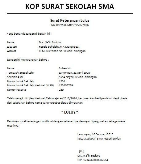 Detail Contoh Surat Kelulusan Sma Nomer 33