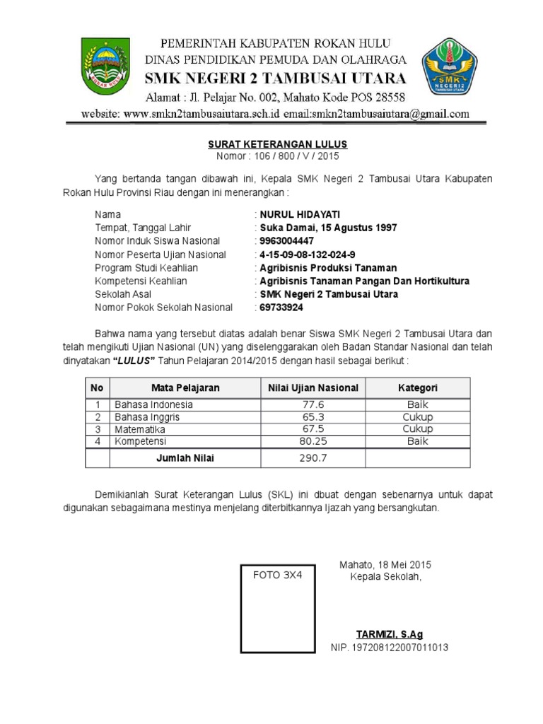 Detail Contoh Surat Kelulusan Smk Nomer 5