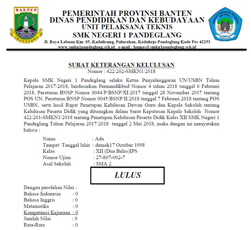 Detail Contoh Surat Kelulusan Smk Nomer 7