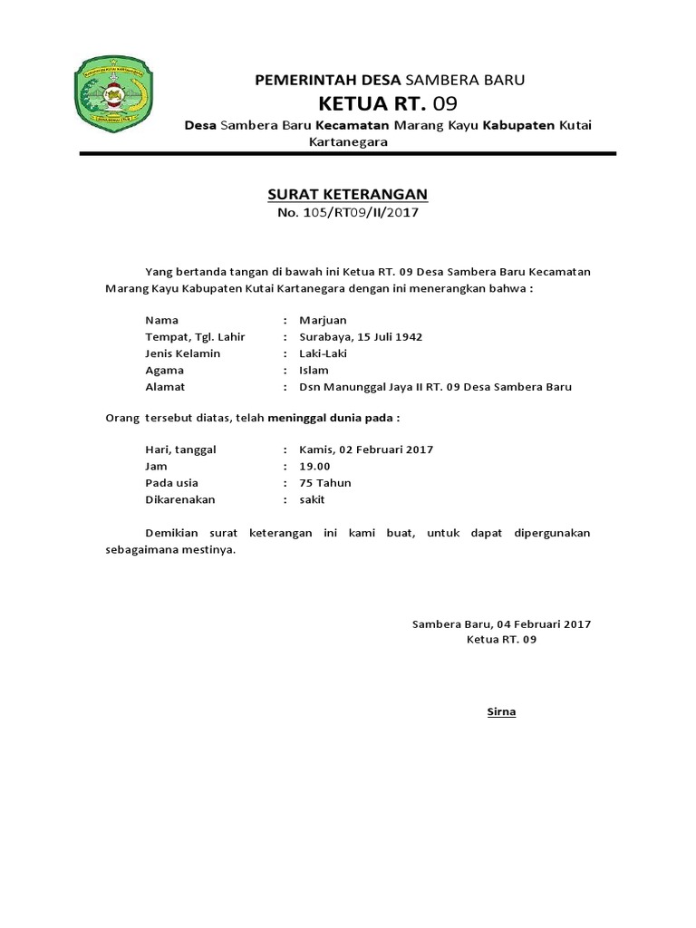 Detail Contoh Surat Kematian Dari Desa Nomer 11