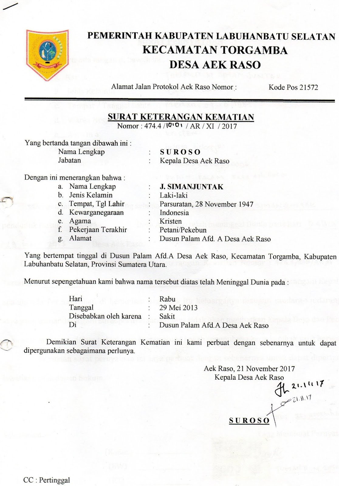 Detail Contoh Surat Kematian Dari Desa Nomer 4