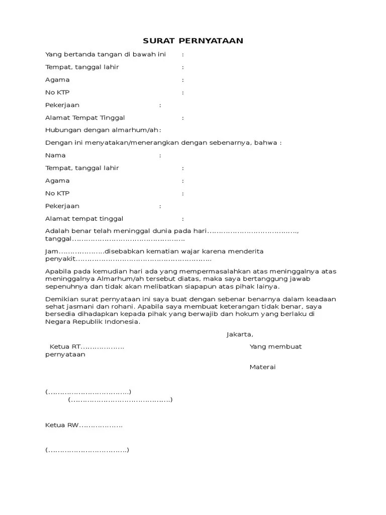 Detail Contoh Surat Kematian Dari Kelurahan Doc Nomer 33