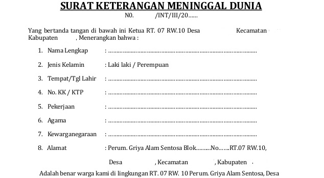 Detail Contoh Surat Kematian Dari Rt Rw Nomer 27