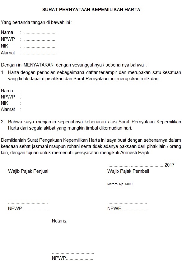 Contoh Surat Kepemilikan Harta - KibrisPDR