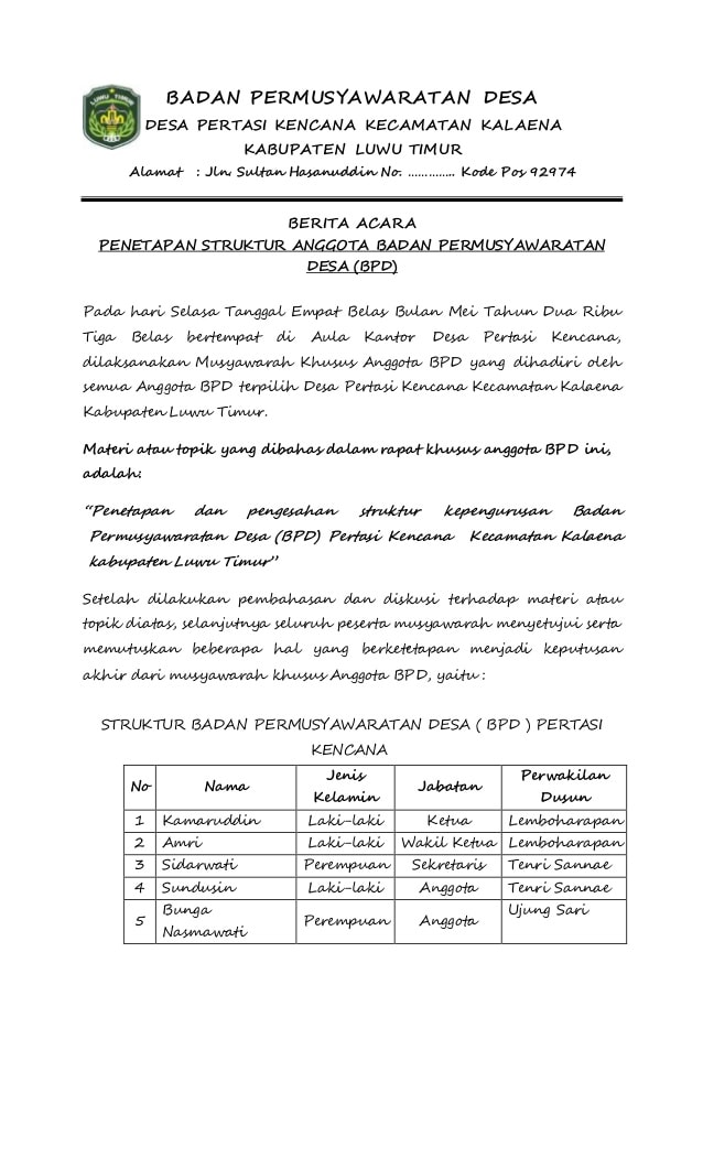 Detail Contoh Surat Keputusan Bpd Nomer 34