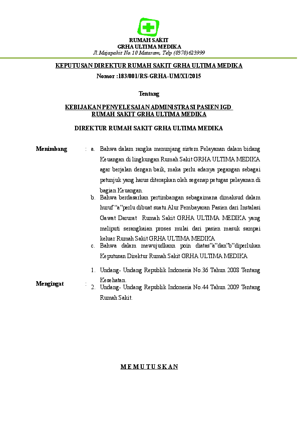 Detail Contoh Surat Keputusan Direktur Rumah Sakit Nomer 11