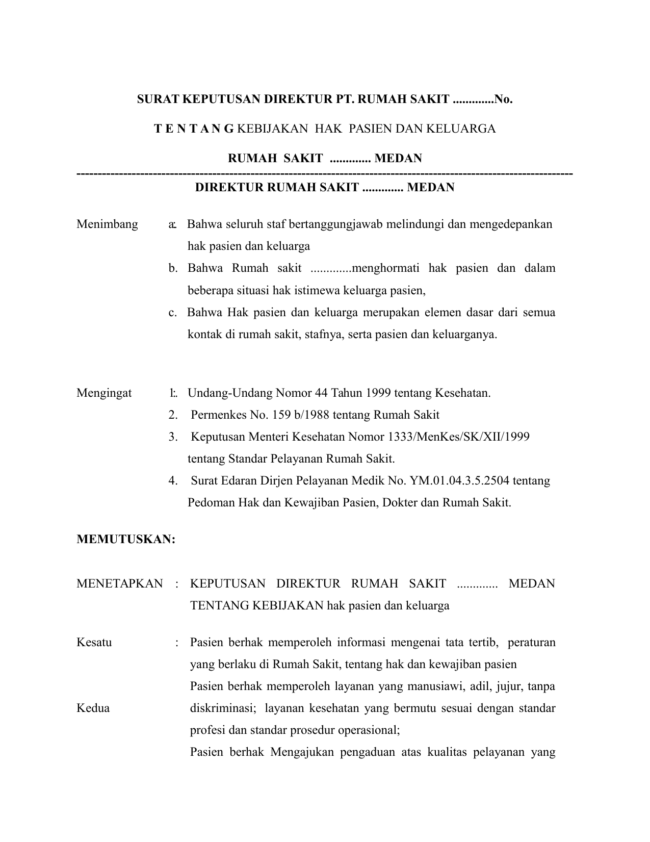 Detail Contoh Surat Keputusan Direktur Rumah Sakit Nomer 22