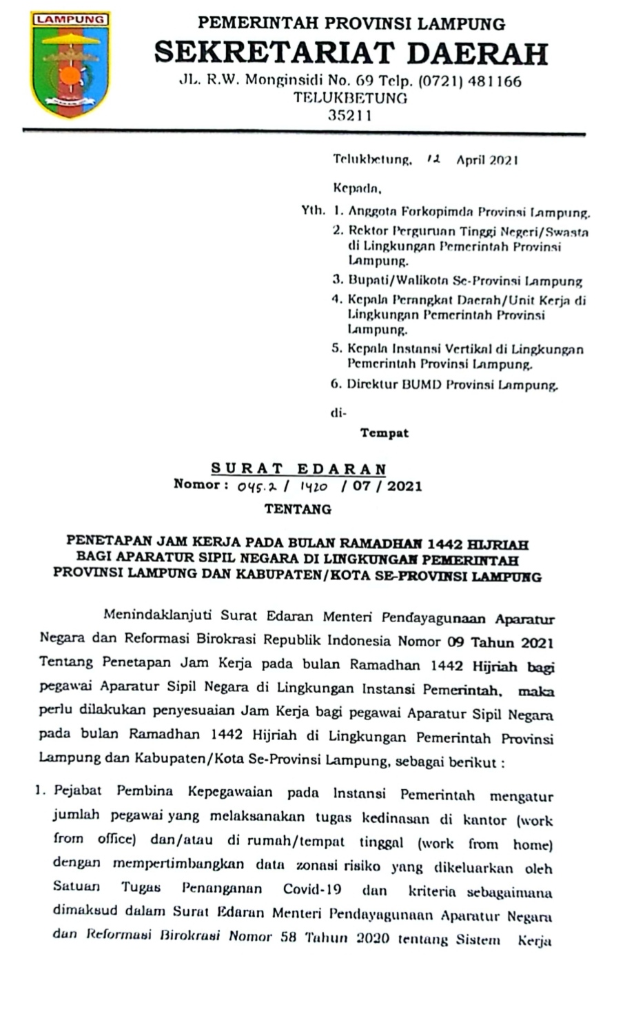 Detail Contoh Surat Keputusan Gubernur Nomer 22