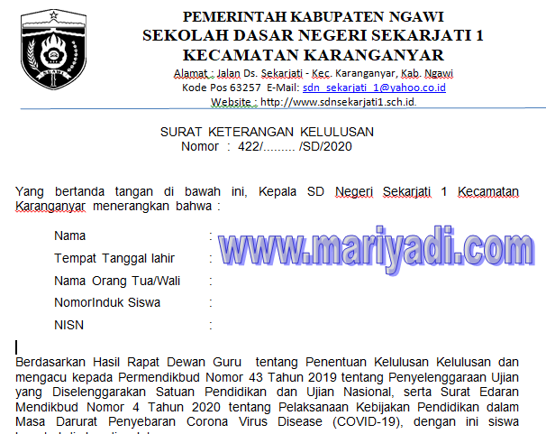 Detail Contoh Surat Keputusan Kelulusan Sd Nomer 54