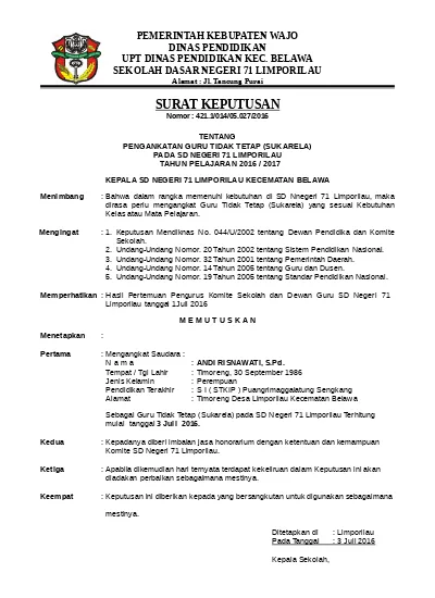 Contoh Surat Keputusan Kepala Sekolah - KibrisPDR