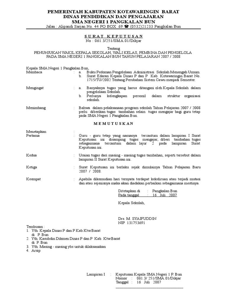 Detail Contoh Surat Keputusan Kepala Sekolah Nomer 23