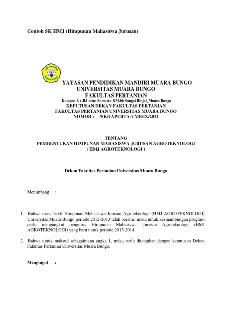 Detail Contoh Surat Keputusan Organisasi Mahasiswa Nomer 14