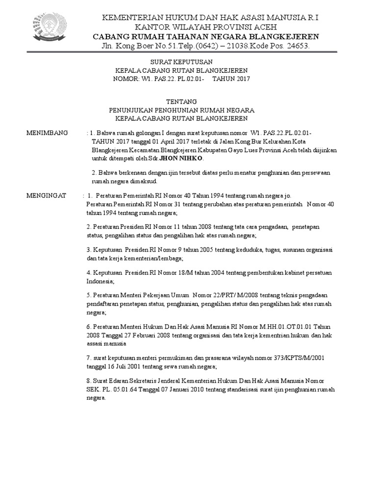 Detail Contoh Surat Keputusan Penempatan Rumah Dinas Nomer 3