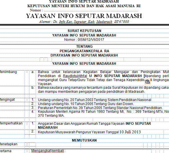 Detail Contoh Surat Keputusan Pengangkatan Pengurus Yayasan Nomer 25