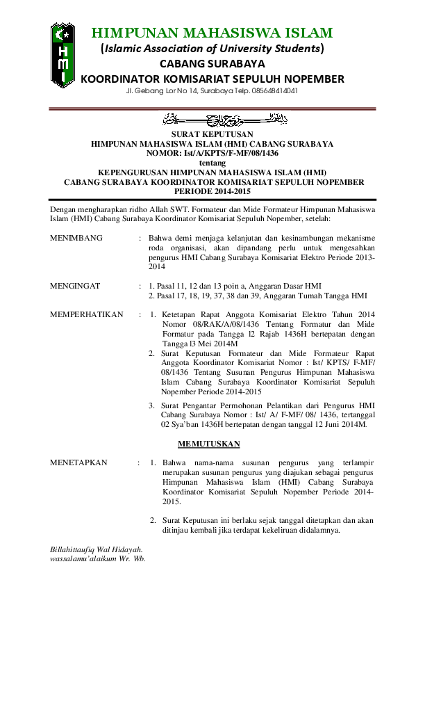 Detail Contoh Surat Keputusan Pengurus Organisasi Nomer 42