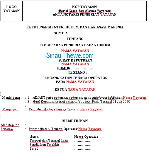 Detail Contoh Surat Keputusan Yayasan Nomer 6