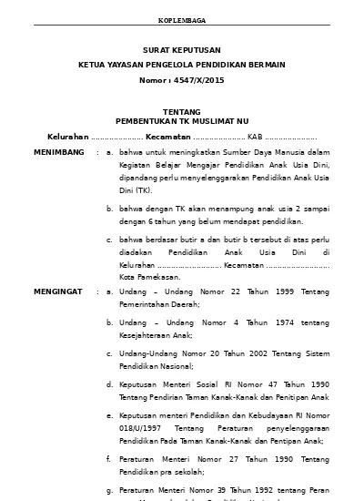 Detail Contoh Surat Keputusan Yayasan Nomer 50