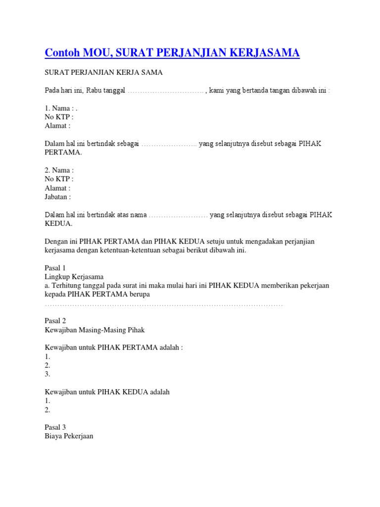 Detail Contoh Surat Kerjasama Mou Nomer 32