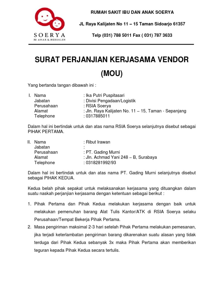 Detail Contoh Surat Kerjasama Mou Nomer 38