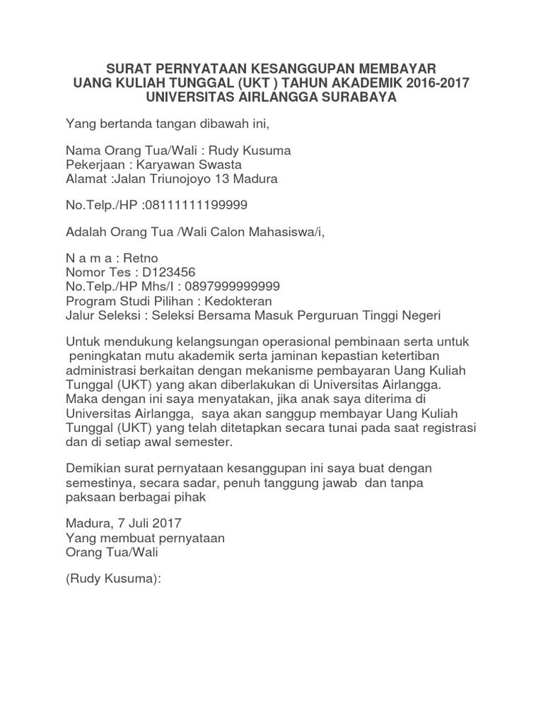 Detail Contoh Surat Kesanggupan Membayar Ukt Nomer 6