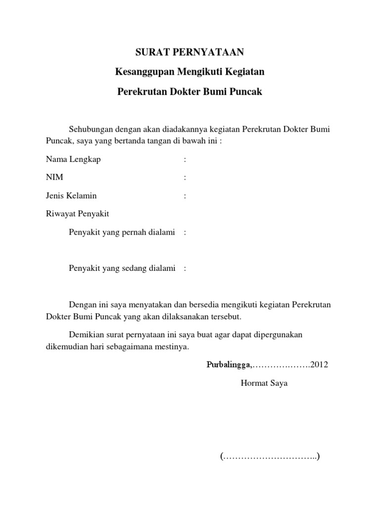 Detail Contoh Surat Kesediaan Mengikuti Kegiatan Nomer 7