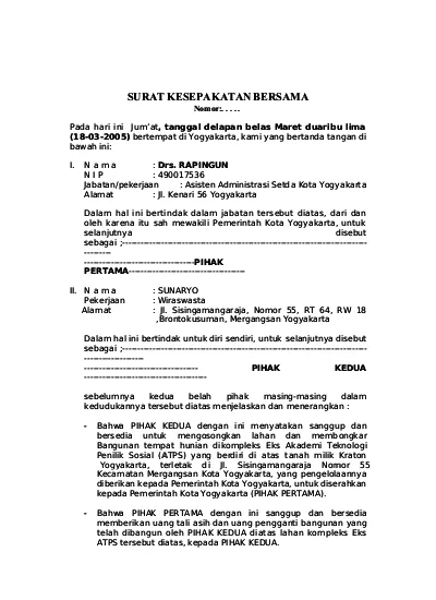 Detail Contoh Surat Kesepakatan Bersama Tentang Tanah Nomer 11