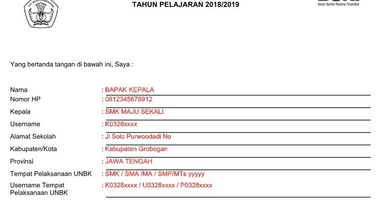 Detail Contoh Surat Kesiapan Unbk Nomer 3