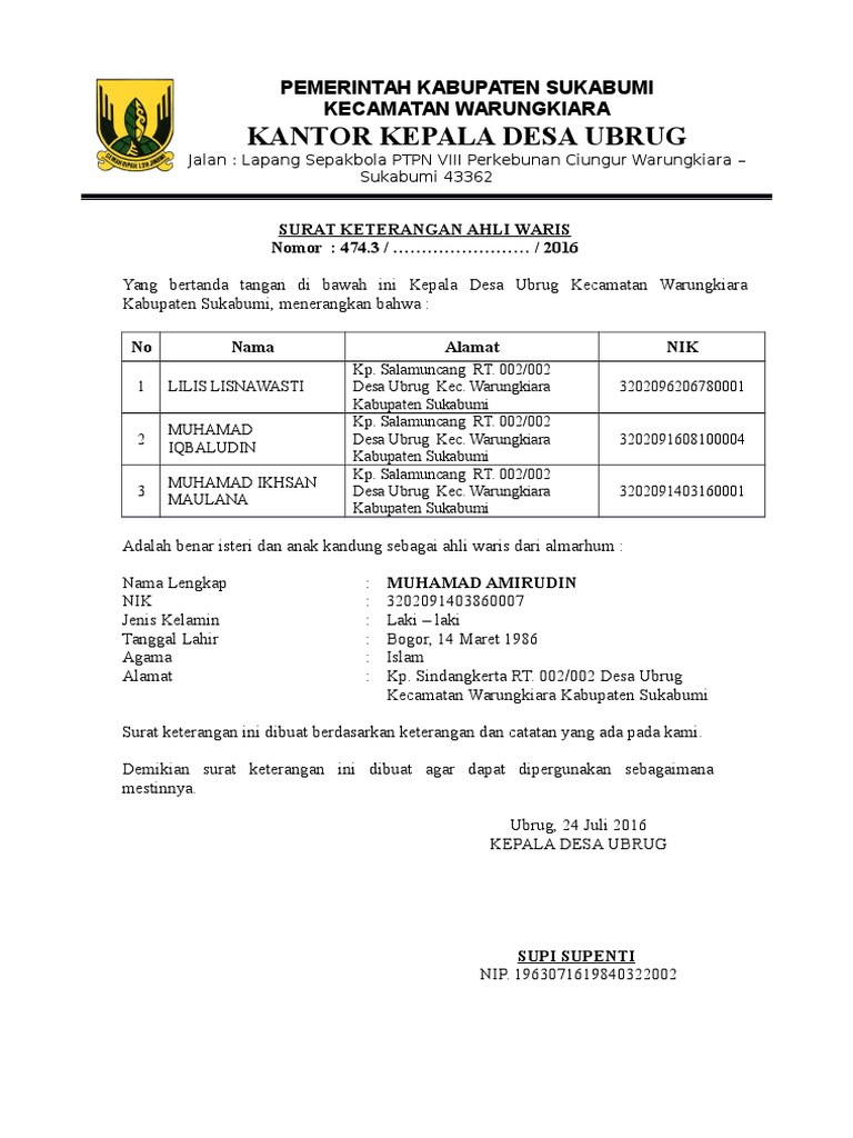 Detail Contoh Surat Keterangan Ahli Waris Dari Kelurahan Nomer 53