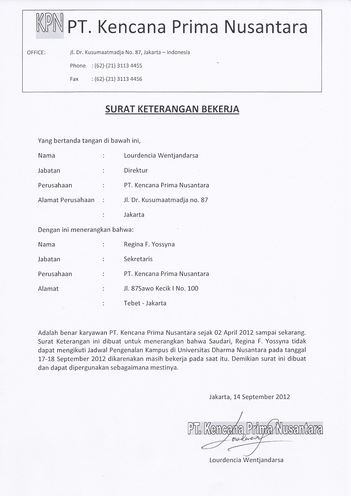 Detail Contoh Surat Keterangan Aktif Bekerja Nomer 52