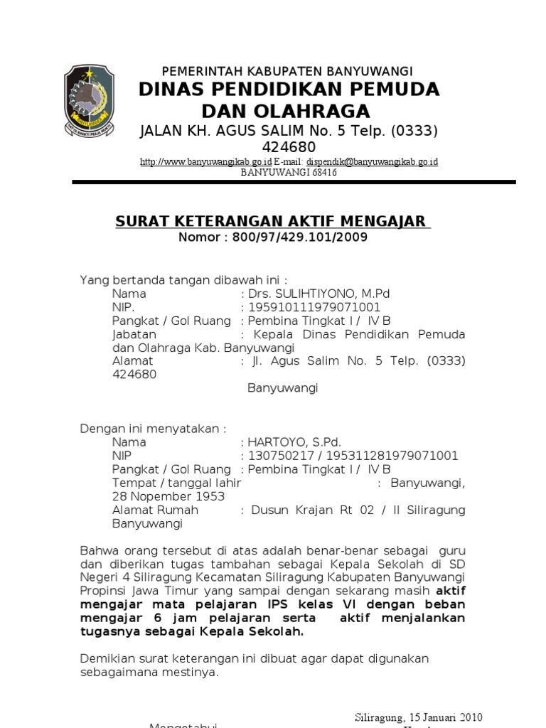 Detail Contoh Surat Keterangan Aktif Mengajar Sd Nomer 14