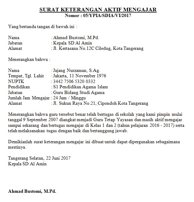 Detail Contoh Surat Keterangan Aktif Mengajar Sd Nomer 32