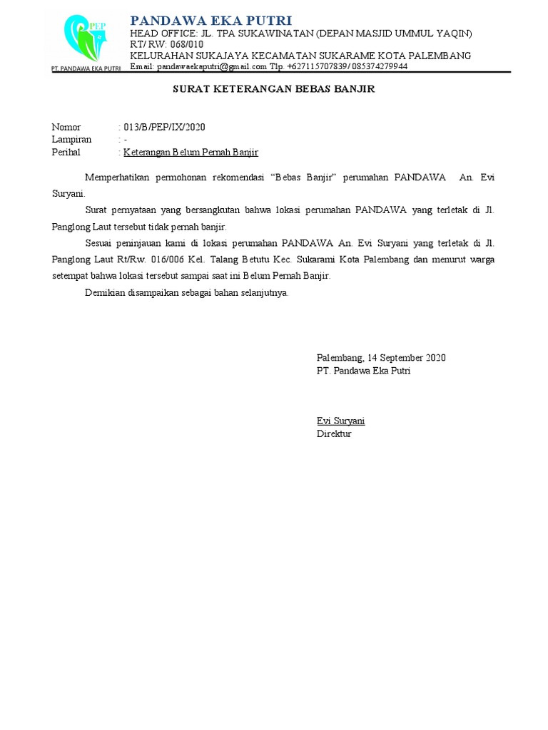 Detail Contoh Surat Keterangan Banjir Dari Rt Nomer 11
