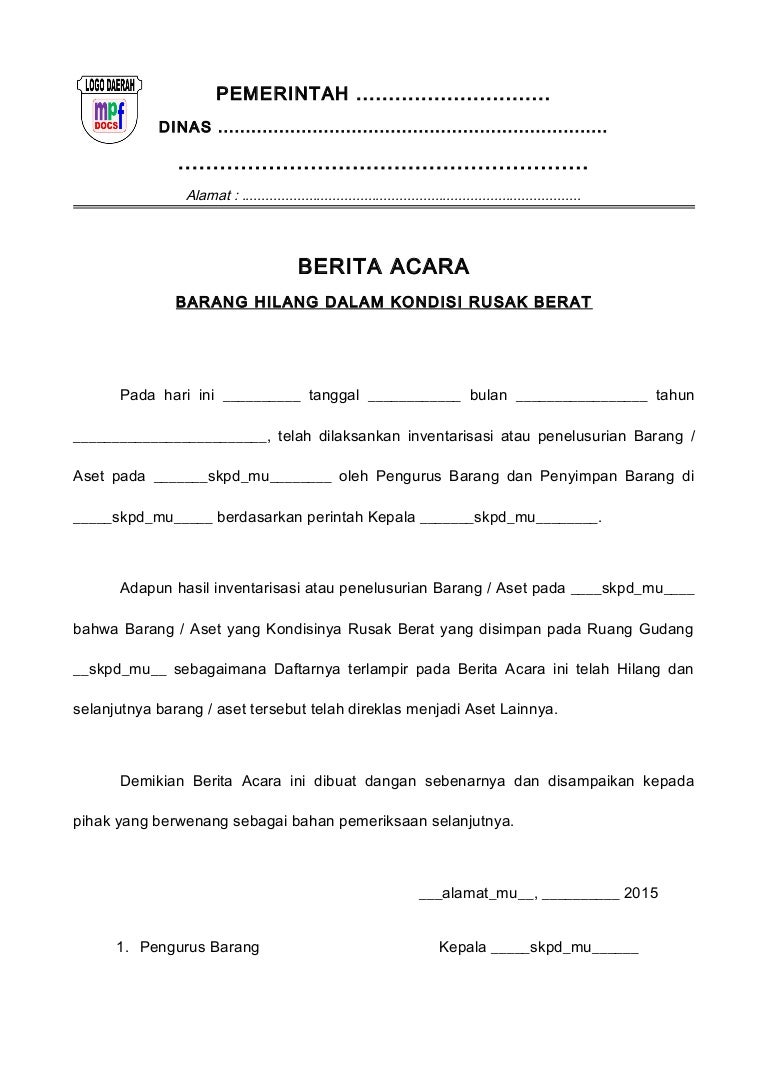 Contoh Surat Keterangan Barang Rusak Berat - KibrisPDR