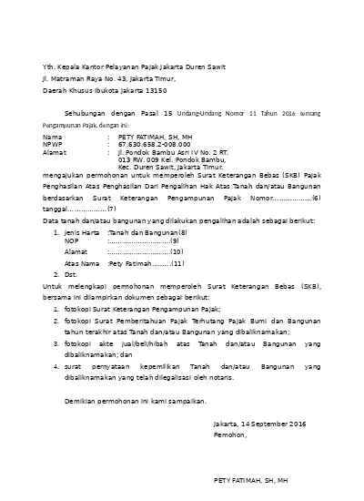 Detail Contoh Surat Keterangan Bebas Pajak Nomer 29