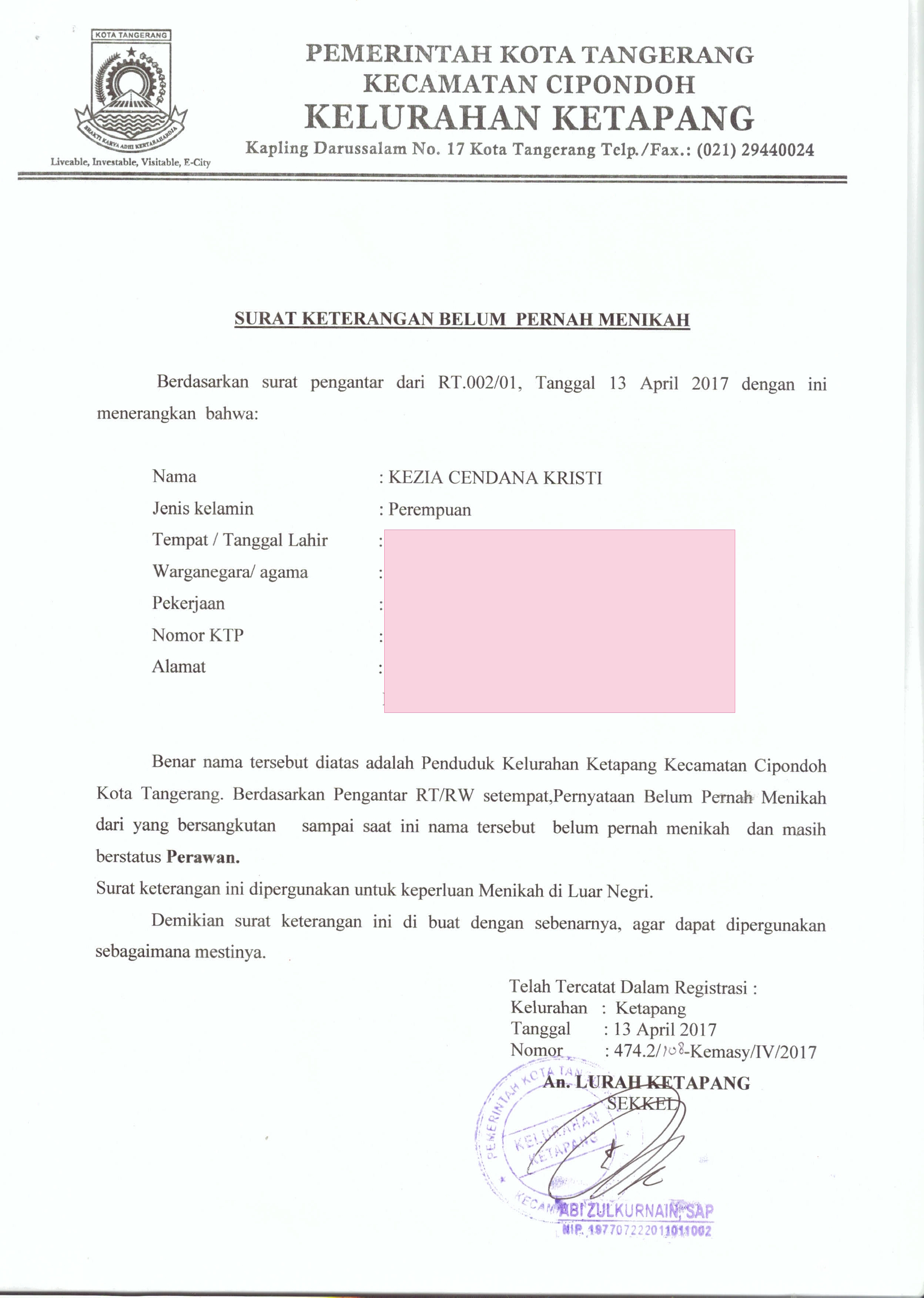 Detail Contoh Surat Keterangan Belum Menikah Dari Kelurahan Nomer 40