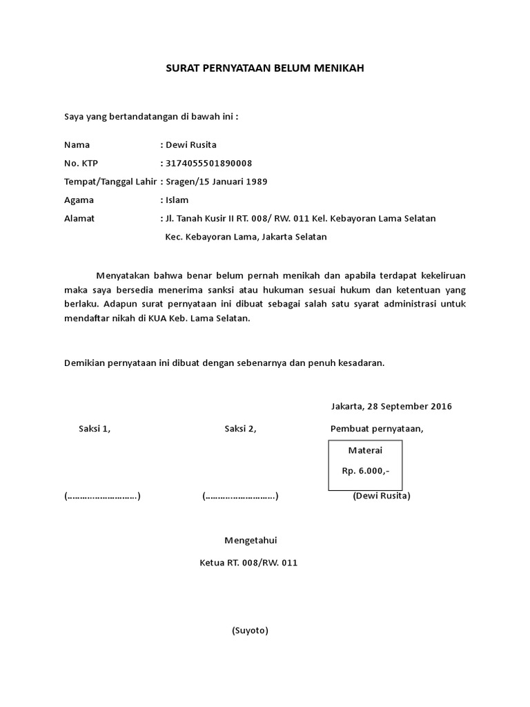 Detail Contoh Surat Keterangan Belum Menikah Dari Rt Nomer 28